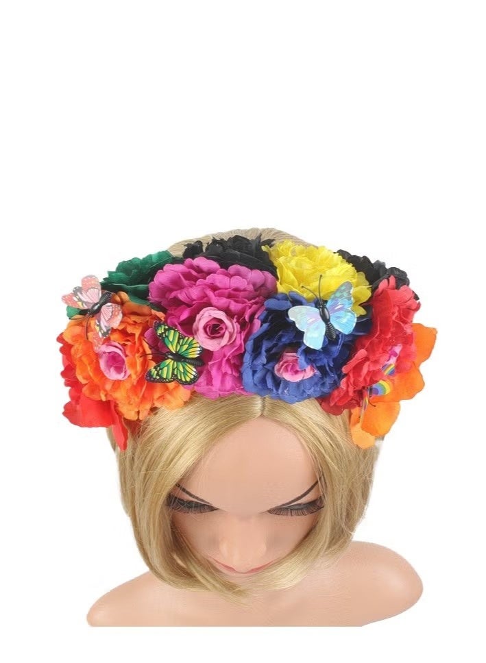 Unewshi Mexican Flower Crowns Headband, Headpiece for Halloween Festival Party（Colorful） - Image 2