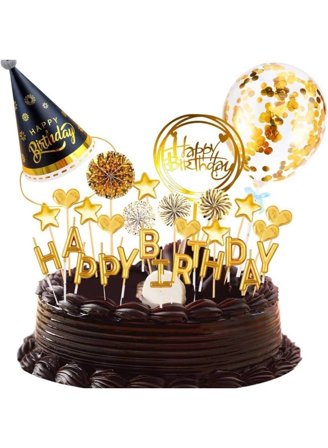 Black Gold Fur Ball Birthday Hat Love Stars Paper Fan Acrylic Card Sequins Balloon Cake Decoration Suit-Specifications:Gold Suit - Image 2