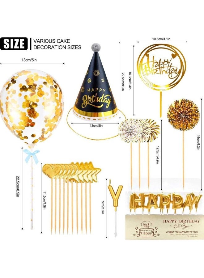 Black Gold Fur Ball Birthday Hat Love Stars Paper Fan Acrylic Card Sequins Balloon Cake Decoration Suit-Specifications:Gold Suit - Image 4