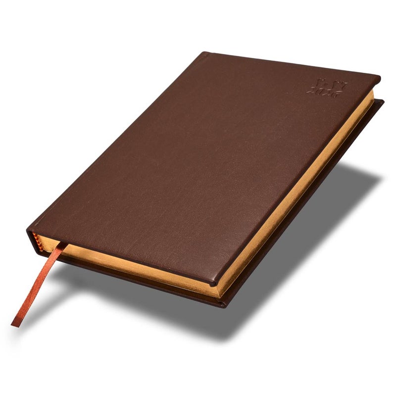 FIS 2026 Golden A5 Diary, 148x210mm, 1 Side Padded Italian PU Cover Materials, Gold Gilded Edges, 1 Day a Page Format, Arabic/English, 70gsm Italian Ivory Paper, DarkBrown Cover-FSDI20AEG26DBR - Image 1