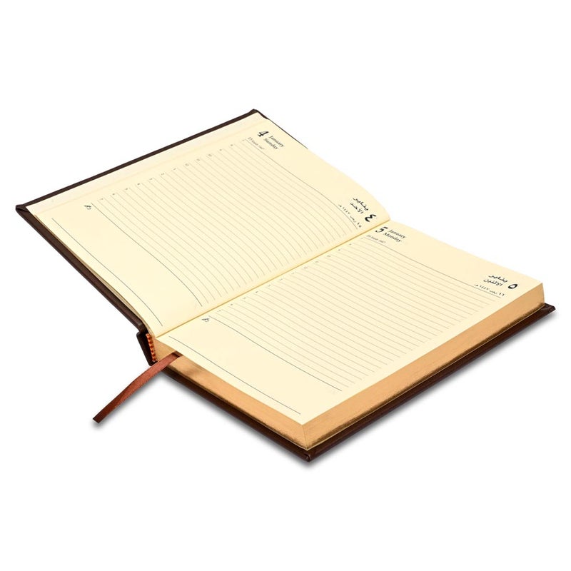 FIS 2026 Golden A5 Diary, 148x210mm, 1 Side Padded Italian PU Cover Materials, Gold Gilded Edges, 1 Day a Page Format, Arabic/English, 70gsm Italian Ivory Paper, DarkBrown Cover-FSDI20AEG26DBR - Image 3