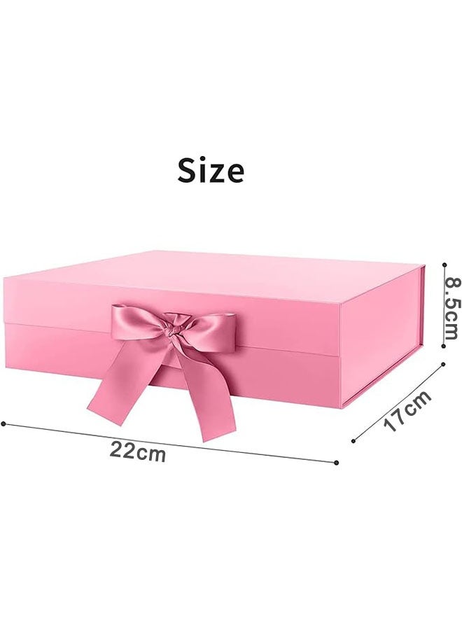 صندوق هدايا مغناطيسية فاخرة مع شريط ، صناديق هدايا قابلة للطي للهدايا مع غطاء المهرجان وعيد الميلاد والذكرى السنوية والزفاف والذكرى السنوية والطفل هدية ، الوردي ، 22x17x8.5cm - Image 3