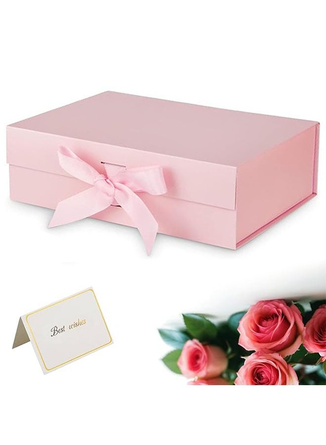 صندوق هدايا مغناطيسية فاخرة مع شريط ، صناديق هدايا قابلة للطي للهدايا مع غطاء المهرجان وعيد الميلاد والذكرى السنوية والزفاف والذكرى السنوية والطفل هدية ، الوردي ، 22x17x8.5cm - Image 1