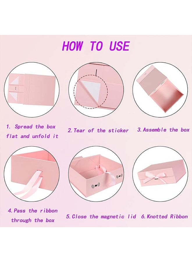 صندوق هدايا مغناطيسية فاخرة مع شريط ، صناديق هدايا قابلة للطي للهدايا مع غطاء المهرجان وعيد الميلاد والذكرى السنوية والزفاف والذكرى السنوية والطفل هدية ، الوردي ، 22x17x8.5cm - Image 4