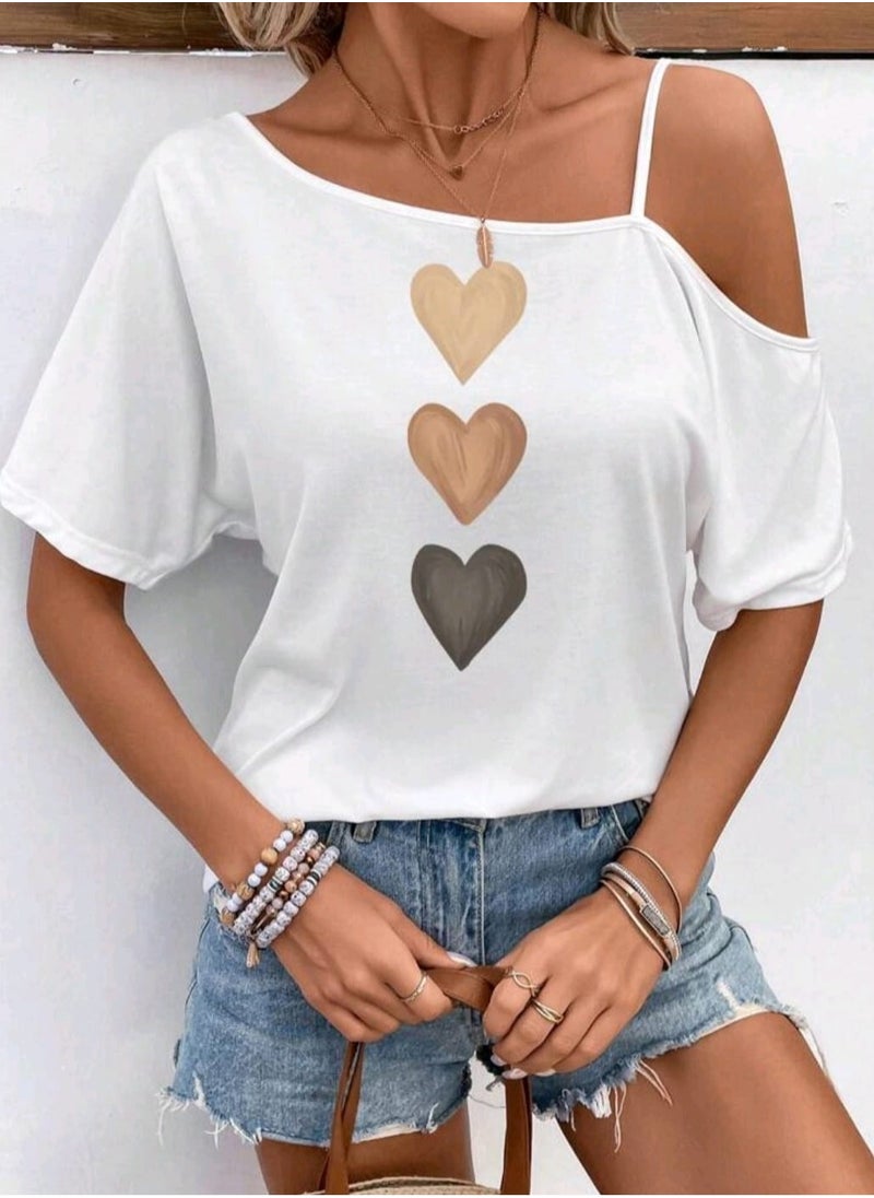 Shein - SHEIN LUNE Casual And Simple Heart Pattern Short-Sleeved - Image 1
