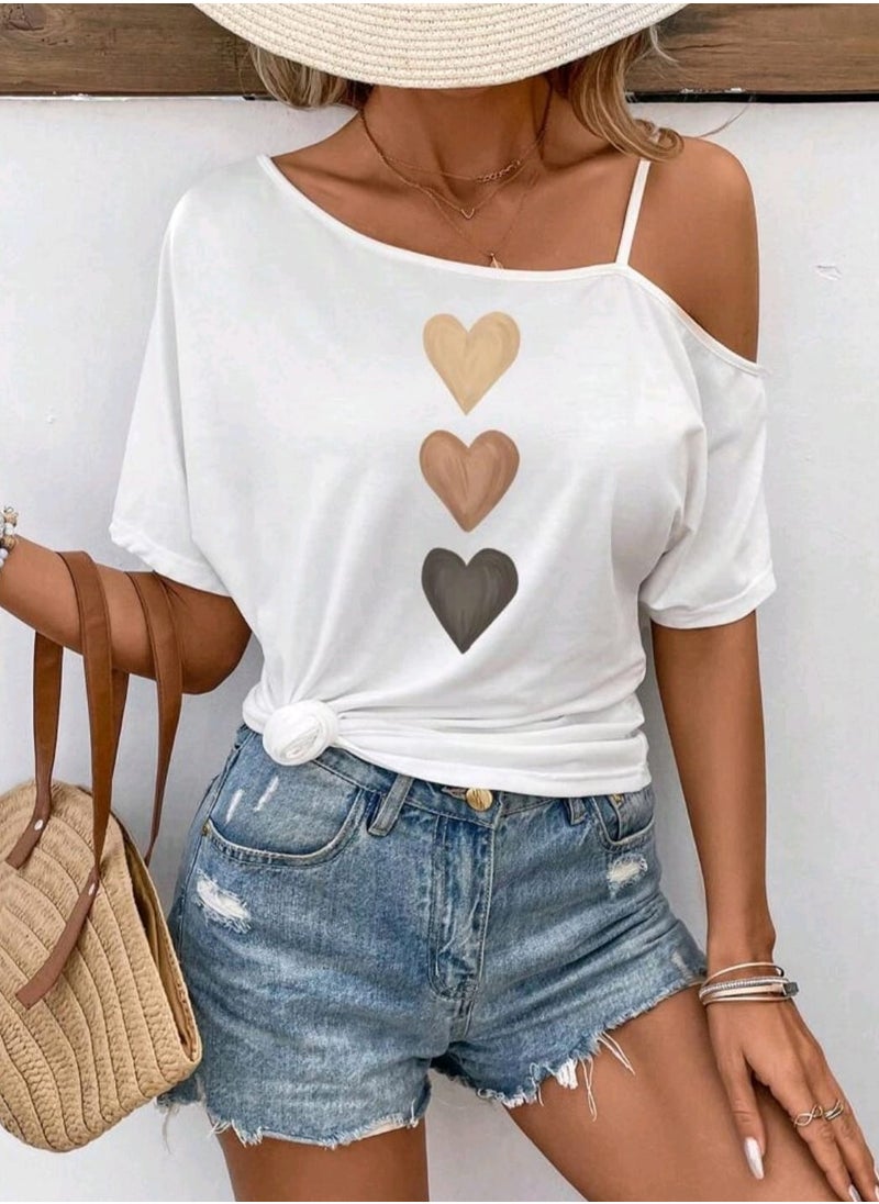 Shein - SHEIN LUNE Casual And Simple Heart Pattern Short-Sleeved - Image 1