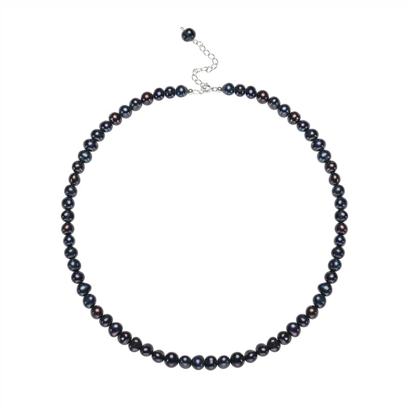 HENGSHENG Natural Pearls Choker Necklace for Women Freshwater Baroque Black Pearl Strand Necklace Chain Cultured Baroque Pearl 925 Sterling Silver Clasp Choker(Black, 5-6mm, Silver Clasp) - Image 1