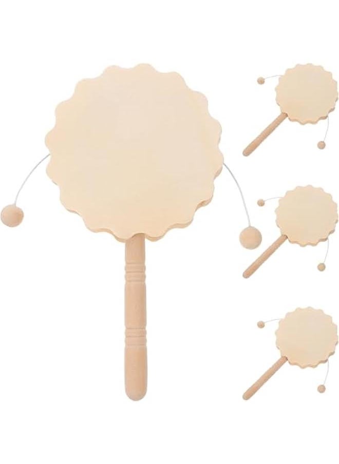 Generic 4pcs Painting Rattle Montessori Wooden Rattle Wooden Handle Drum Unfinished Wood Crafts Ornaments for Brain Monkey Ornament Unpainted Rattle-Drum Unfinished Rattle-Drum  - Image 1