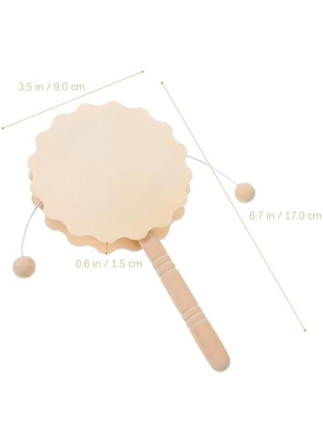 Generic 4pcs Painting Rattle Montessori Wooden Rattle Wooden Handle Drum Unfinished Wood Crafts Ornaments for Brain Monkey Ornament Unpainted Rattle-Drum Unfinished Rattle-Drum  - Image 2