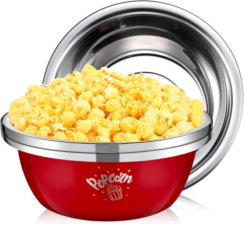 Skybooly 3 Pcs Popcorn Bowls 3.4 Qt Stainless Steel Mixing Bowl Metal Bowl Stainless Steel Bowls Large Reusable Popcorn Serving Bowl for Home Movie Kitchen (Red) - Image 1