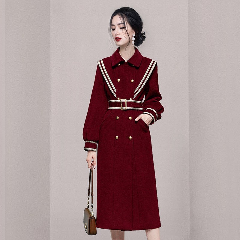 Pear-Shaped Belted Chic Coat Dress Cherry Red