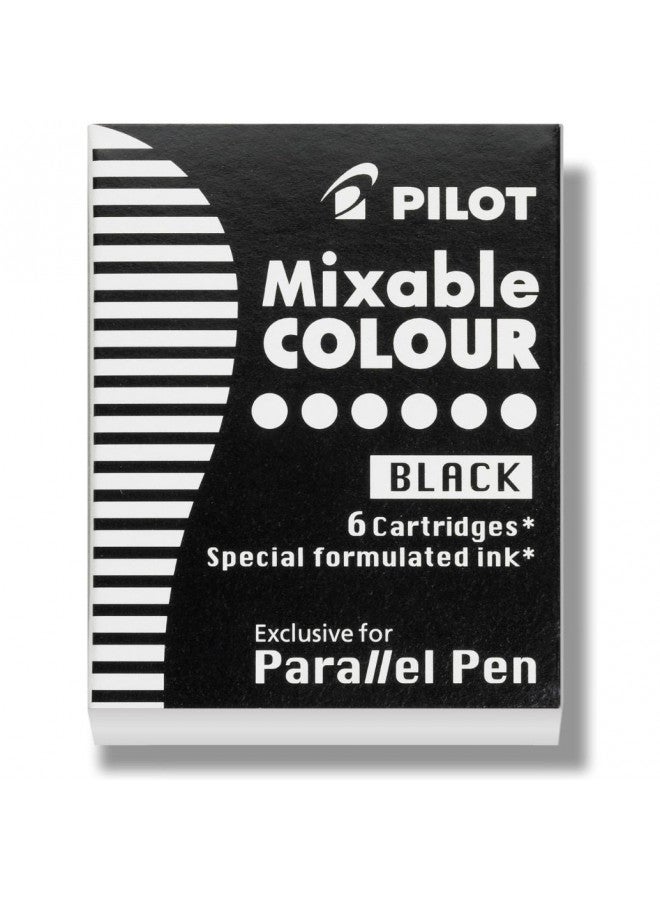 Pilot Parallel Mixable Color Ink Refills for Calligraphy Pens, Black Ink, 6-Pack (77305)