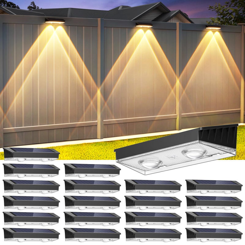 Etetale Solar Fence Lights Outdoor 20 Pack WarmNeutualCool White Fence Lights Solar Powered with 2 LED IP65 Waterproof Deck Lighting for Backyard Patio Wall Railing Pool Stair - Image 2