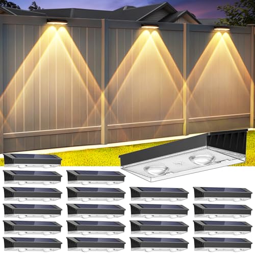 Etetale Solar Fence Lights Outdoor 20 Pack WarmNeutualCool White Fence Lights Solar Powered with 2 LED IP65 Waterproof Deck Lighting for Backyard Patio Wall Railing Pool Stair - Image 1
