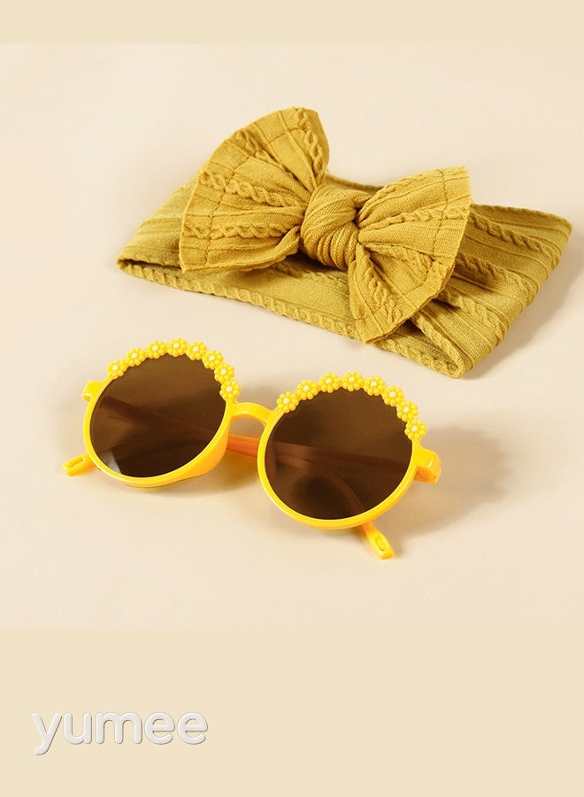 yumee Kids Flower Sunglasses & Baby Girl Headbands Set – 2 Stretchable, Easy-to-Clean Headbands & 2 Trendy Round Sunglasses for Stylish Summer Looks and Comfortable All-Day Wear - Image 4