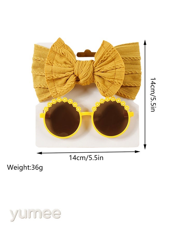 yumee Kids Flower Sunglasses & Baby Girl Headbands Set – 2 Stretchable, Easy-to-Clean Headbands & 2 Trendy Round Sunglasses for Stylish Summer Looks and Comfortable All-Day Wear - Image 2