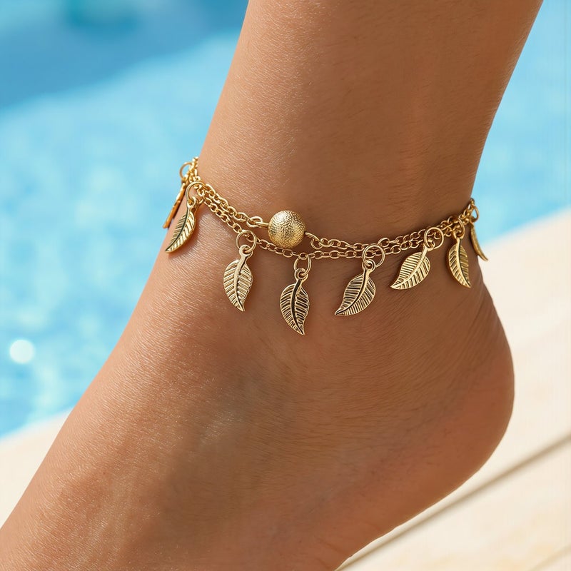 Ankle Bracelet Dainty Leaf Charm Cute Fashion Teen Girls Women Summer Foot Jewelry - Image 4