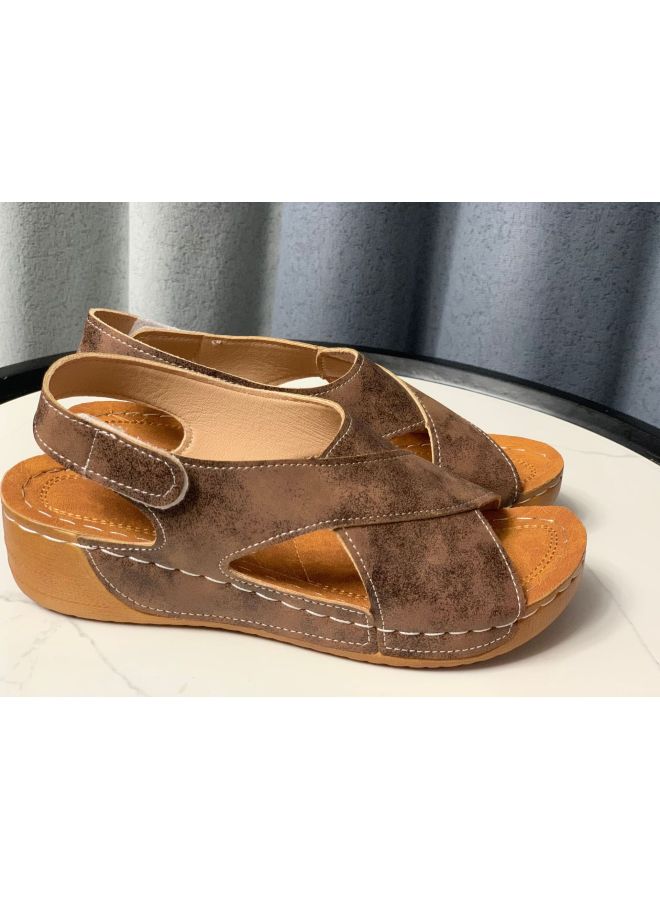 Women's Shoes New Style European And American Thick-soled Color-blocked Roman Sandals Women's Platform Sole Velcro Open-toe Beach Sandals