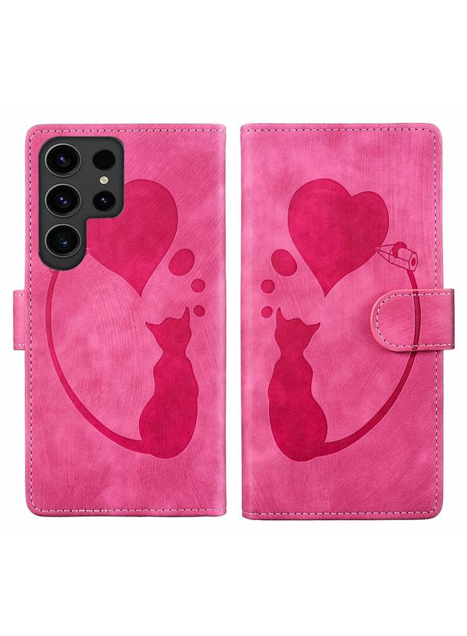 اس-توب جراب لهاتف Samsung Galaxy S23 Ultra 5G جراب هاتف من الجلد المنقوش عليه رسمة قلب قطة - Image 1