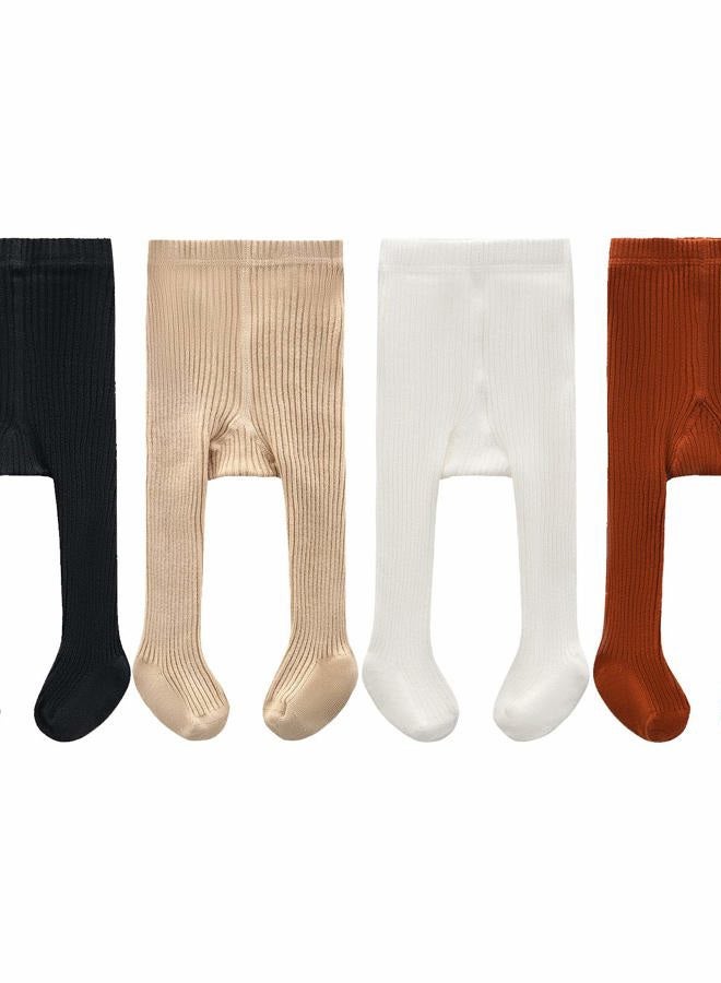 CECORC Baby Tights – Thick Toddlers Girl Leggings–Seamless Cable Knit Cotton Stockings – Infants Pantyhose 3/5 Pack…, 4 Pack (Black+white+redbrown+beige), 0-12 Months - Image 1