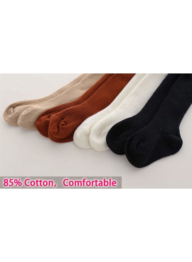 CECORC Baby Tights – Thick Toddlers Girl Leggings–Seamless Cable Knit Cotton Stockings – Infants Pantyhose 3/5 Pack…, 4 Pack (Black+white+redbrown+beige), 0-12 Months - Image 2