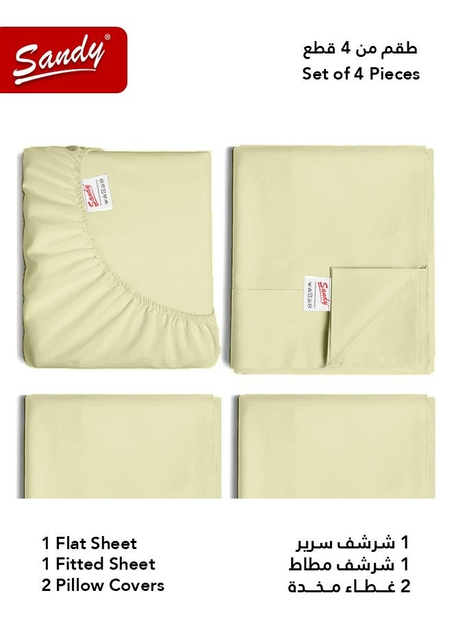 Sandy Premium Hotel Quality Flat Sheet, Fitted Sheet and Pillow Cases, Bed Sheet 4 Pieces Set, Soft & Breathable and Cooling, Full Size (205 x 243 cm & 140 x 200 +30 cm), Lemon - Image 2