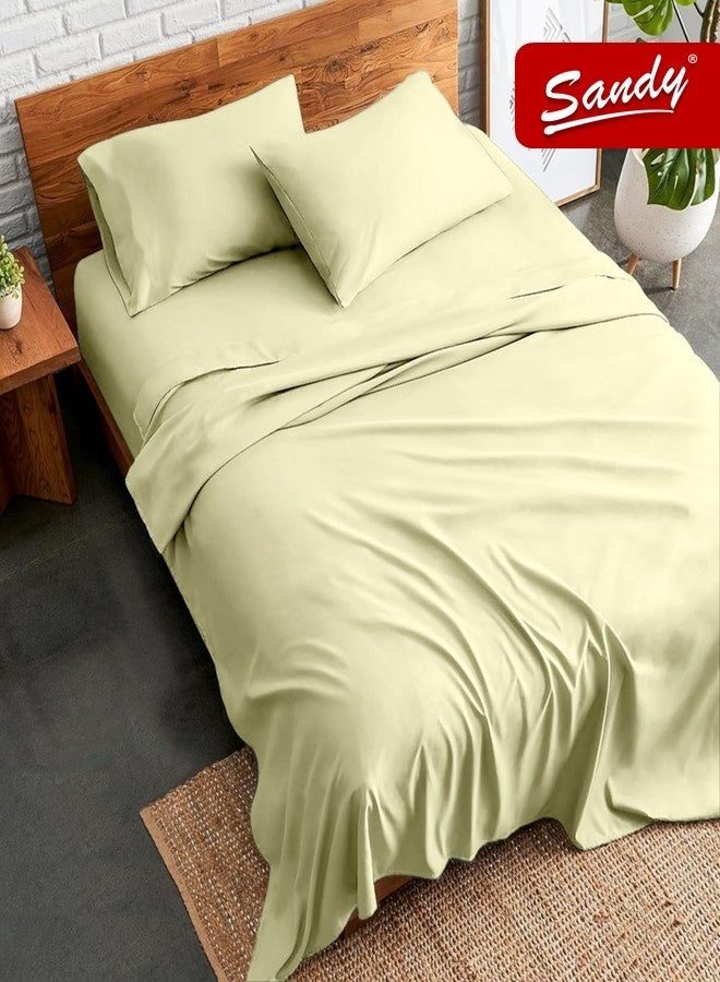 Sandy Premium Hotel Quality Flat Sheet, Fitted Sheet and Pillow Cases, Bed Sheet 4 Pieces Set, Soft & Breathable and Cooling, Full Size (205 x 243 cm & 140 x 200 +30 cm), Lemon - Image 1