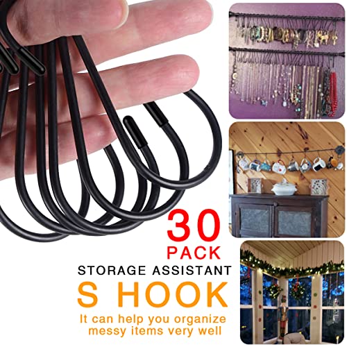 Lightique 30 Pack S Hooks, 3.54 In Matte Black Heavy Duty Metal S Hooks Can with Stand, Up to 33 lbs, For Kitchen, Office, Garden or Outdoor, Hanging Plants, Clothes, Pots, Pans, Cups, Bags, Jewelry, Towels - Image 2