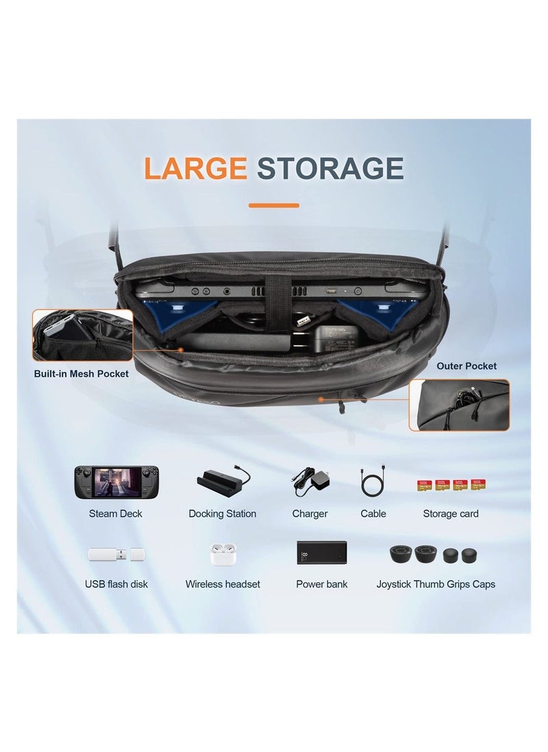 Carrying Case for Steam Deck/ASUS ROG Ally Handheld and Accessories, Storage Bag with Multi-Pockets Fit Console, AC Adapter, Dock Station, Lightweight Bag for Travel