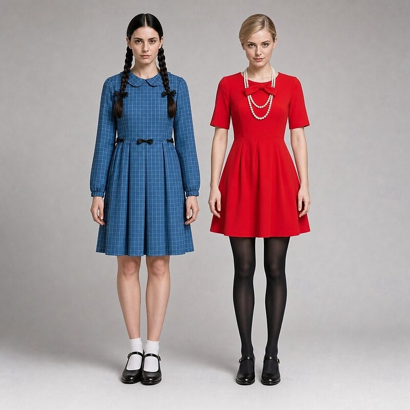 Bluejw Halloween Dress Cosplay Costume Creepy Retro Schoolgirl Bad Seed Orphan Spooky Horror Movie Adults' Women's Halloween Carnival Party Performance Easy Halloween Costumes Dress Up - Image 2
