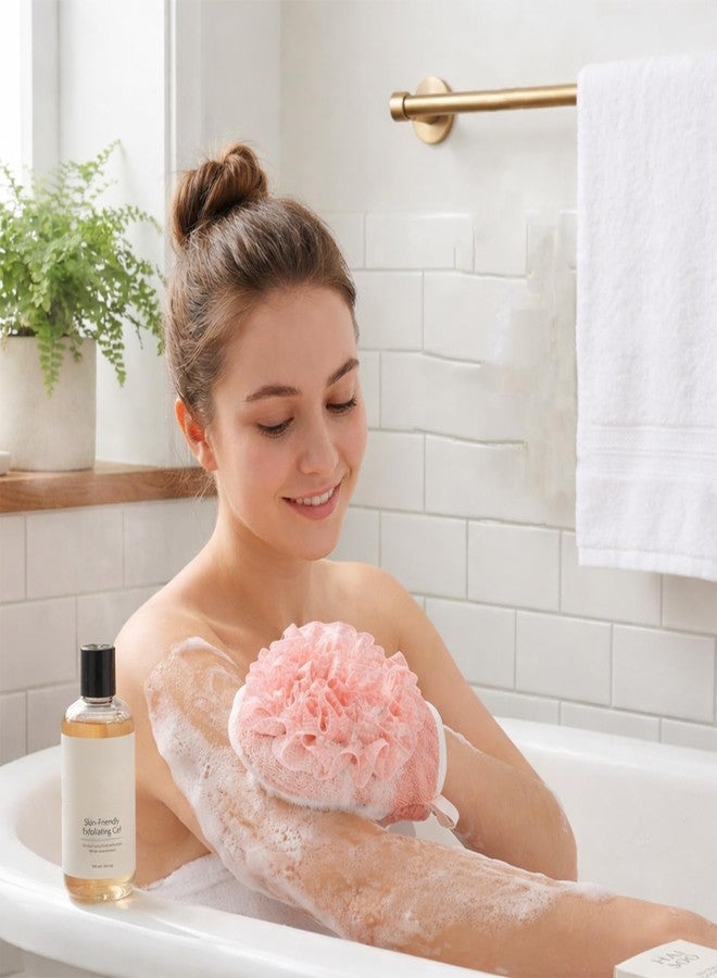 SYGA 2-in-1 Skin-Friendly Bath Towel Flower Scrub Gloves Foaming Clean Bath Sponge Double-Sided Bath Tub Body Shower Scrub (Pink) - Image 1