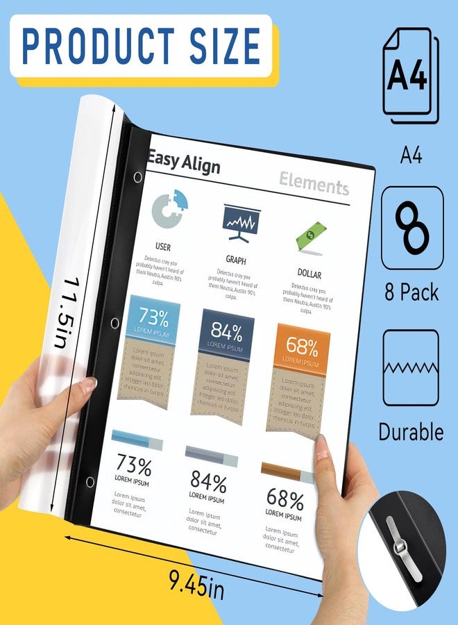 Coidea 8 Pack Report Covers, COIDEA Report Covers with 3-Prong Fasteners, Presentation Folders for A4 and Letter Size Paper, Clear Front Report Covers Binder Bulk for School Business, 100 Sheet Capacity - Image 2
