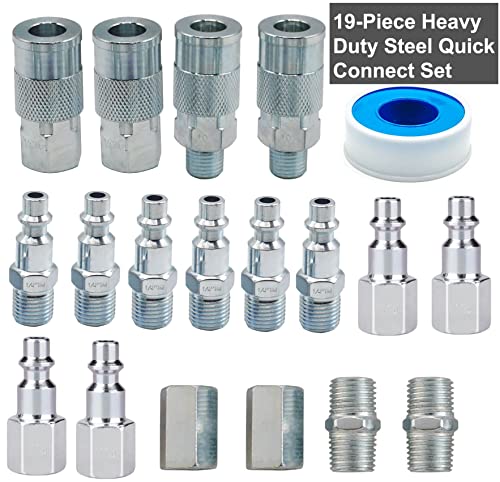 YOTOO 19 Pieces Air Hose Fittings, 1/4 NPT Industrial Air Coupler & Plug Kit - Image 2