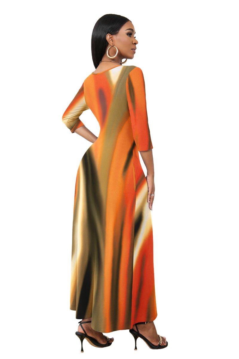 FANDEE Boho Maxi Dress Orange, Flattering Dresses for Curvy Women with Sleeves and Pockets, L - Image 5