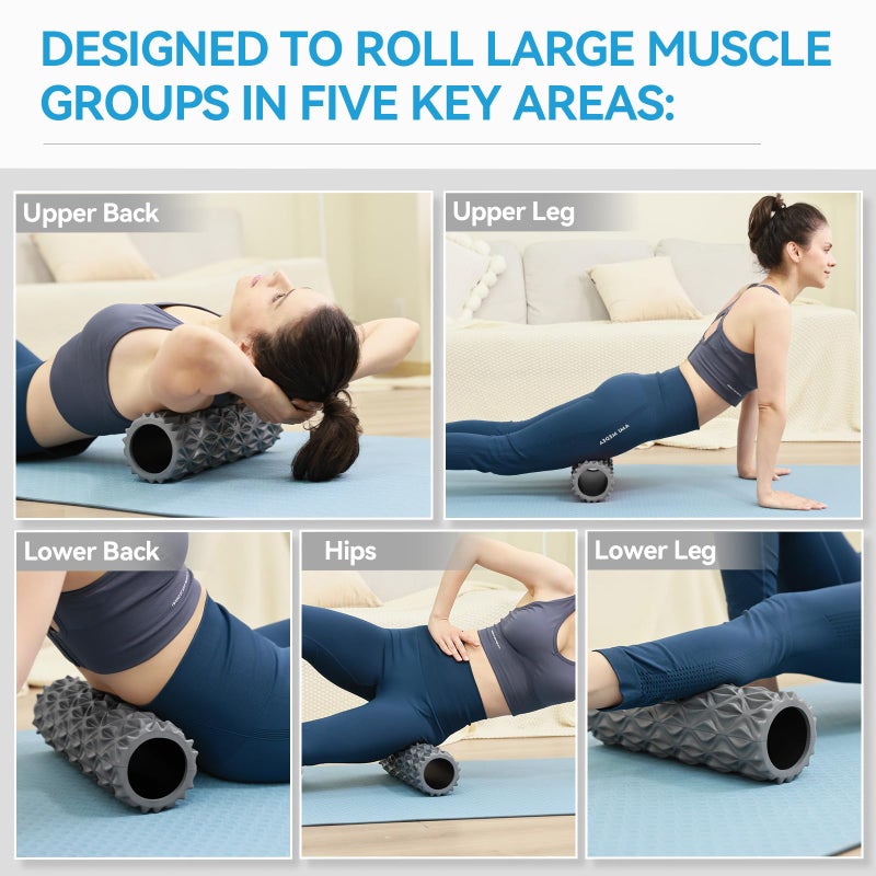 Zmarthumb Foam Roller - 15 inch Deep Tissue Massager for Muscle Massage, Myofascial Trigger Point Release, Exercise, Yoga, Pilates & Stretching(Gray) - Image 5