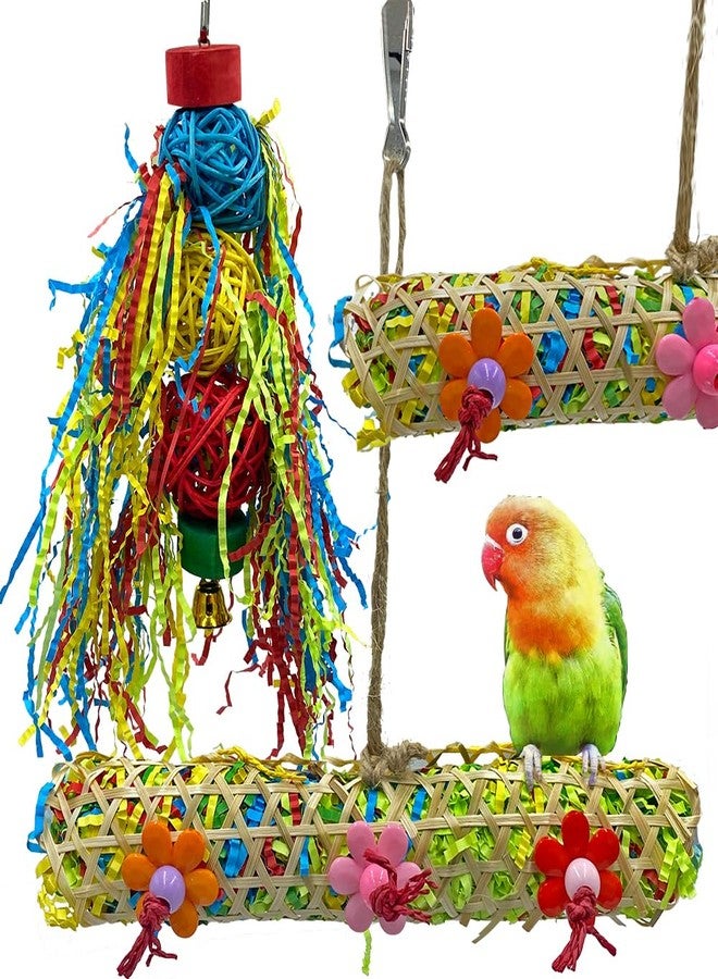 josaner-zz 3 PCS Bird Chewing Toys Foraging Shredder Toy Parrot Cage Bird Loofah Hanging Toyfor Small Medium Parrots, Conures, Cockatiel, Budgies, Lovebird Parrotlet, and Bird Cage Accessorie - Image 1