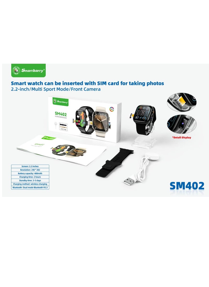 Smartbarry - SM402 4G Smartwatch 2.2 Inch HD Screen, SIM Card Slot, With Camera, For Ladies & Gents -BLACK - Image 1
