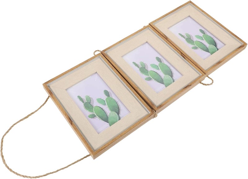 Veemoon Retro 7-inch Resin Triple Hanging Photo Frame with Vintage Rope Wall Mounted Combination Picture Holder for Home Décor - Image 1