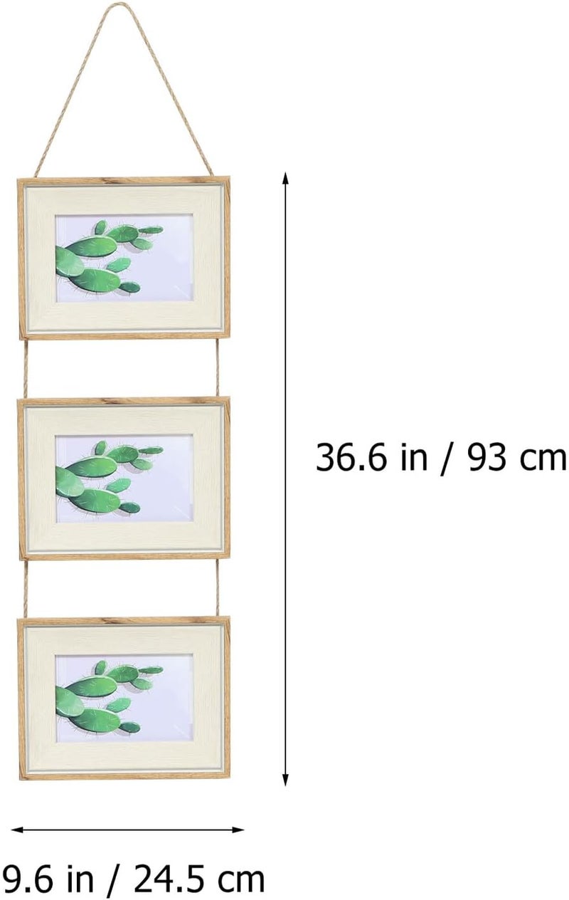 Veemoon Retro 7-inch Resin Triple Hanging Photo Frame with Vintage Rope Wall Mounted Combination Picture Holder for Home Décor - Image 2