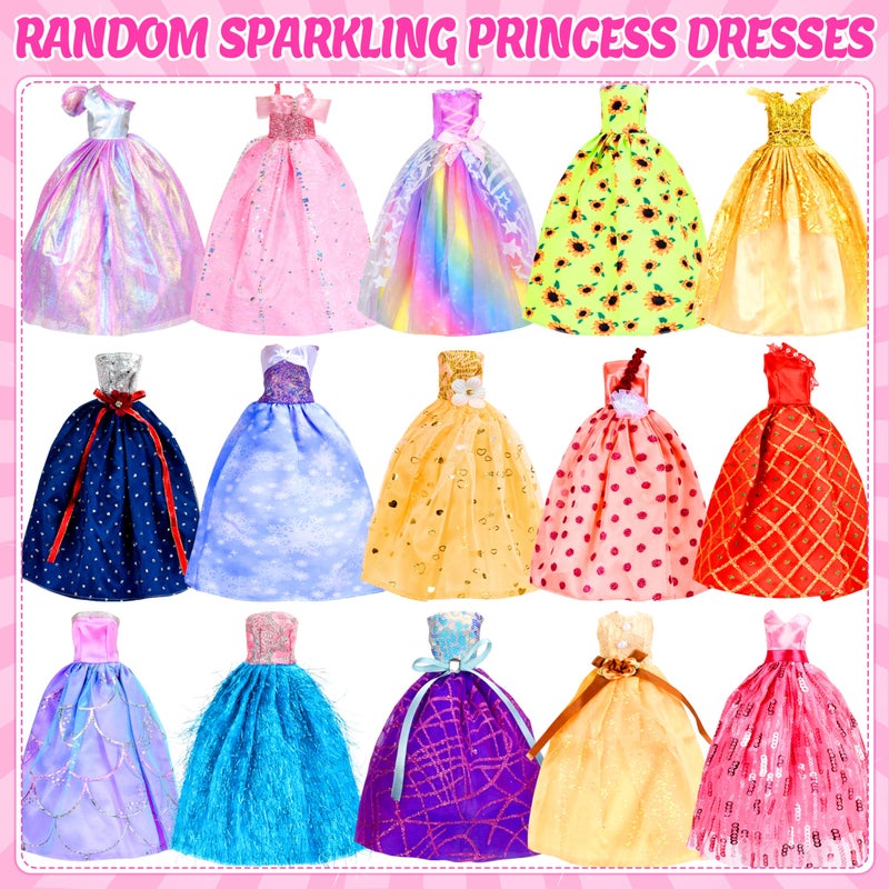 Bymore 85 Pcs Doll Clothes and Accessories Kit, Include Princess Gowns, Fashion Skirts, Evening Dresseses, Tops, Pants, Bikini Swimsuits, Shoes, Crowns, Necklaces, Glasses in Gift Box for 11"-12" Dolls - Image 2