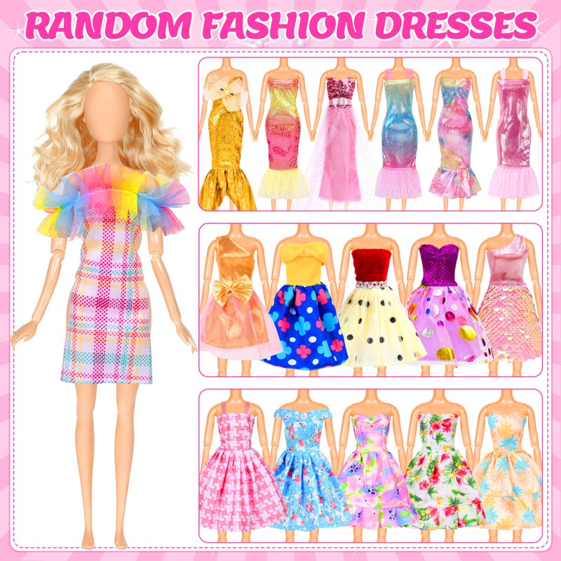 Bymore 85 Pcs Doll Clothes and Accessories Kit, Include Princess Gowns, Fashion Skirts, Evening Dresseses, Tops, Pants, Bikini Swimsuits, Shoes, Crowns, Necklaces, Glasses in Gift Box for 11"-12" Dolls - Image 5