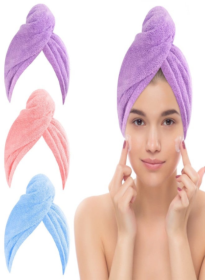 Jsdoin 3 Pack Hair Towel Wrap, Microfibre Wrap Hair Towel with Button Super Quick Absorbent Anti-Frizz Fast Dry Hair Caps Twist Turban for Girls and Women and Best for Long, Wet, Thick Hair - Image 1