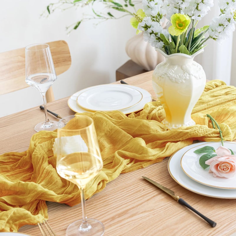اسيم ASEE'M 6PCS Table Runner Cheesecloth 10ft Gold Boho Gauze Fabric Rustic Chees Chees Clother - Image 5