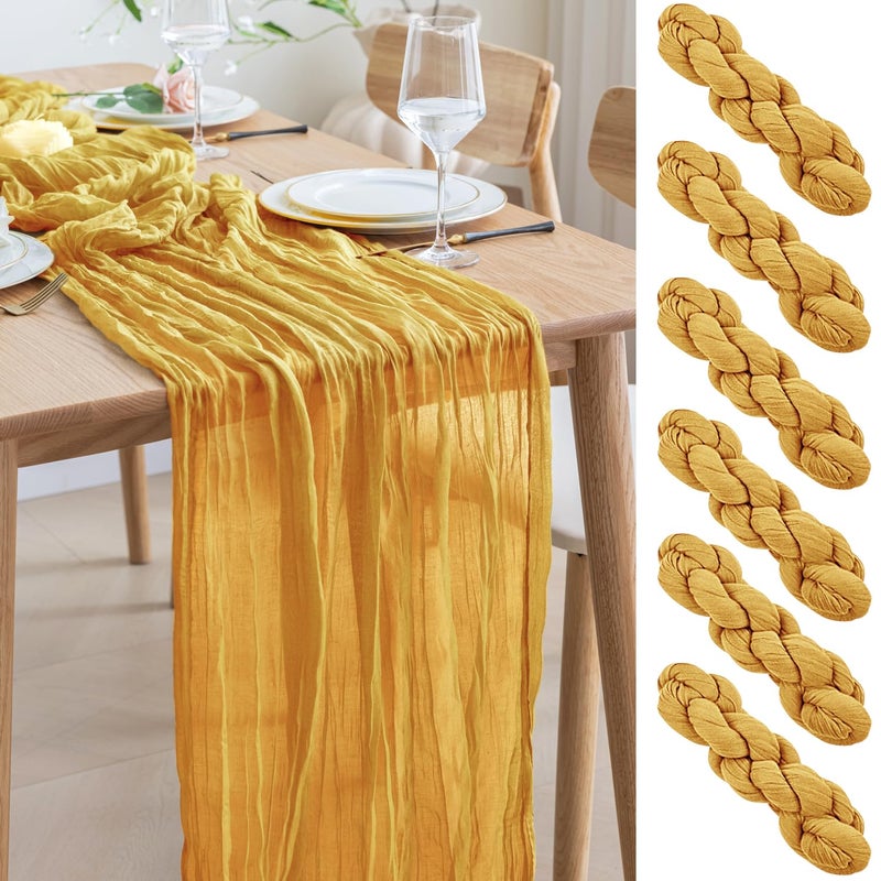 اسيم ASEE'M 6PCS Table Runner Cheesecloth 10ft Gold Boho Gauze Fabric Rustic Chees Chees Clother - Image 1