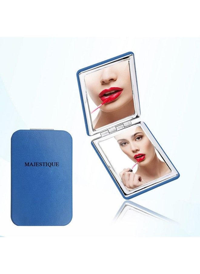 MAJESTIQUE Compact Hand Mirror For Women Men And Girls Multicolor Travel Makeup Mirrors For Handbag And Pocket Mirror For Girls Mini Mirror Portable Doublesided Mirror Blue  - Image 1