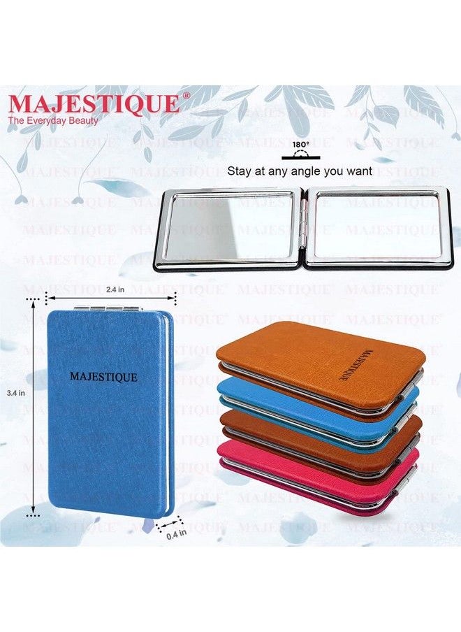 MAJESTIQUE Compact Hand Mirror For Women Men And Girls Multicolor Travel Makeup Mirrors For Handbag And Pocket Mirror For Girls Mini Mirror Portable Doublesided Mirror Blue  - Image 4