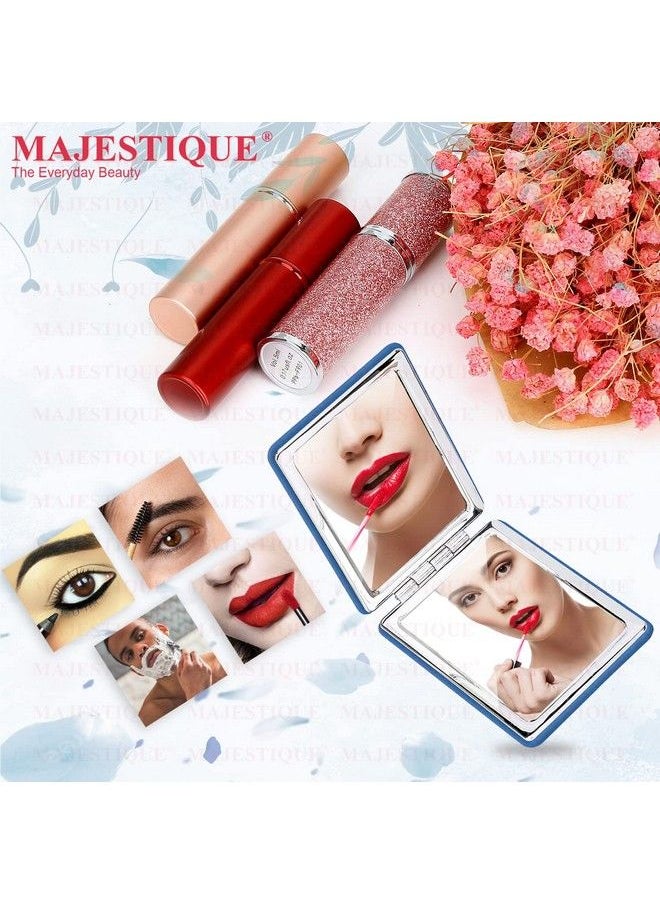 MAJESTIQUE Compact Hand Mirror For Women Men And Girls Multicolor Travel Makeup Mirrors For Handbag And Pocket Mirror For Girls Mini Mirror Portable Doublesided Mirror Blue  - Image 3