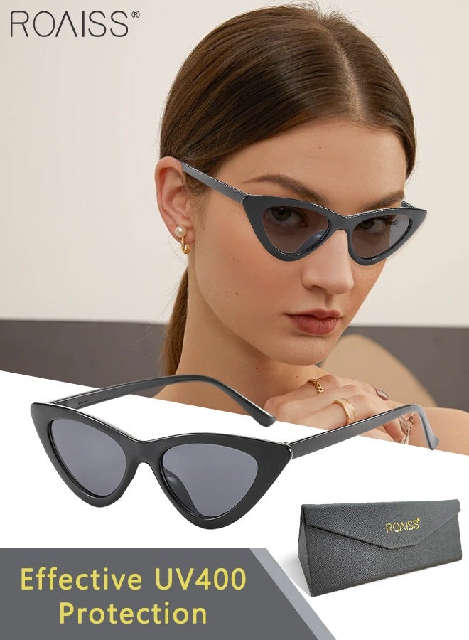 roaiss Women's Cat Eye Sunglasses, UV400 Protection Sunglasses with Black   Frame, Fashion Anti-glare Sun Shades for Women with Glasses Case, 34mm, Grey Lens - Image 1