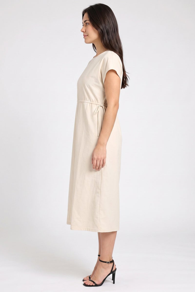 Threadbare Women Plain Midi Dress, Beige - Image 3