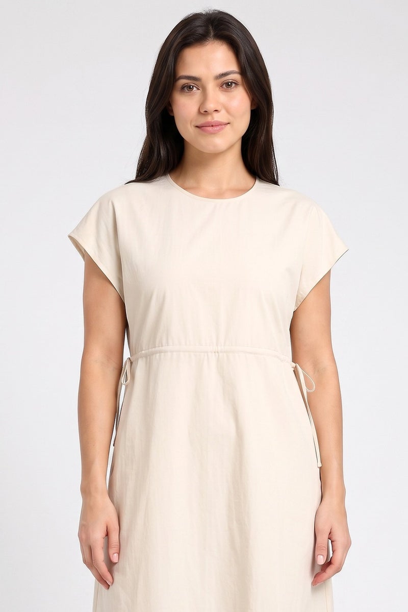 Threadbare Women Plain Midi Dress, Beige - Image 2
